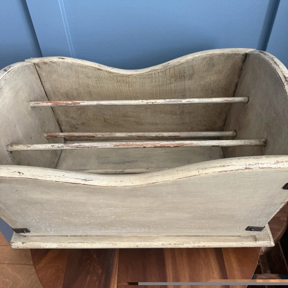 Vintage Wooden Magazine Book Rack Organizer Distressed Cottage Farmhouse Storage